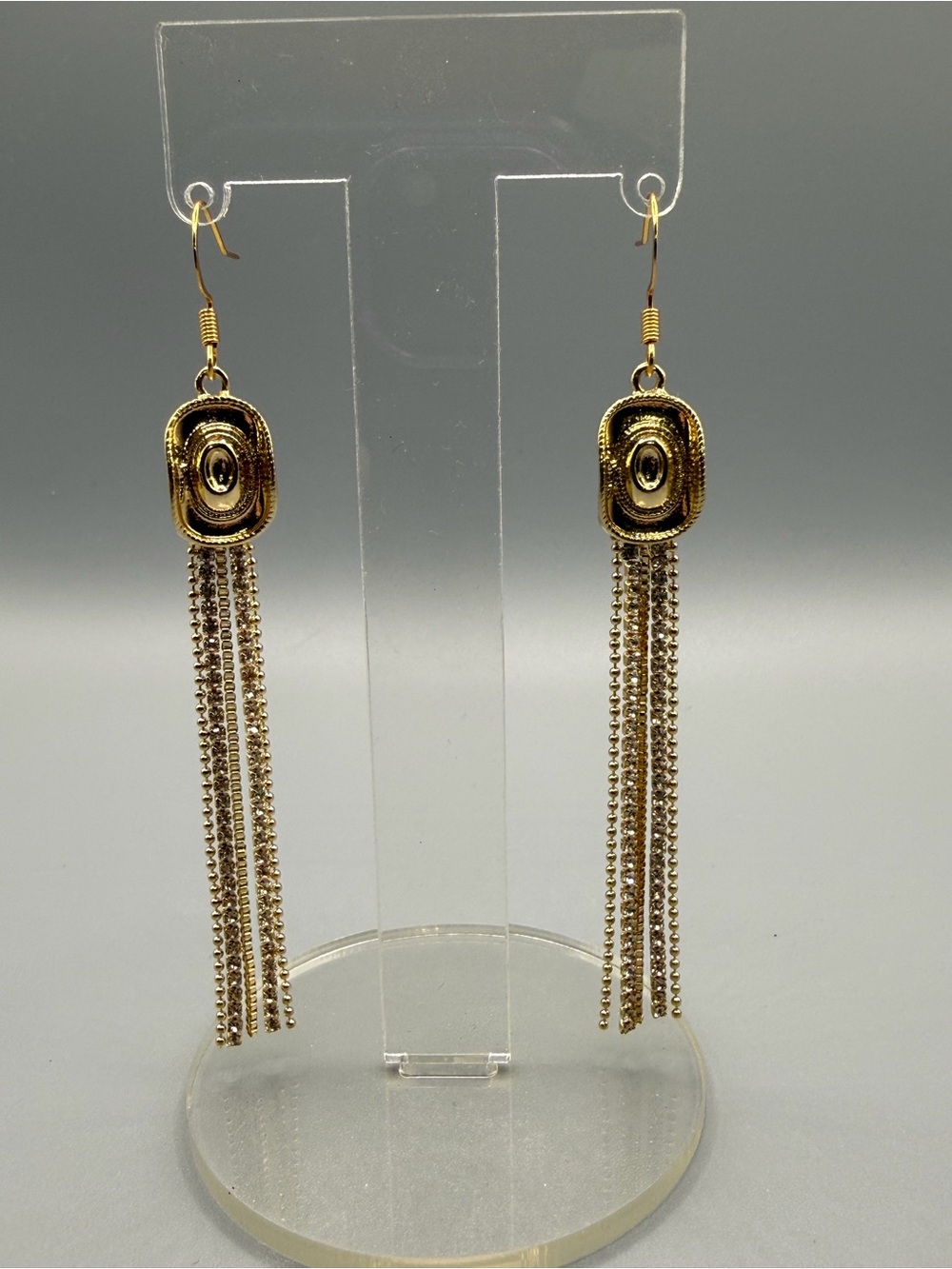 Gold Hat Tassel Drop Earrings - Handmade #E0451C